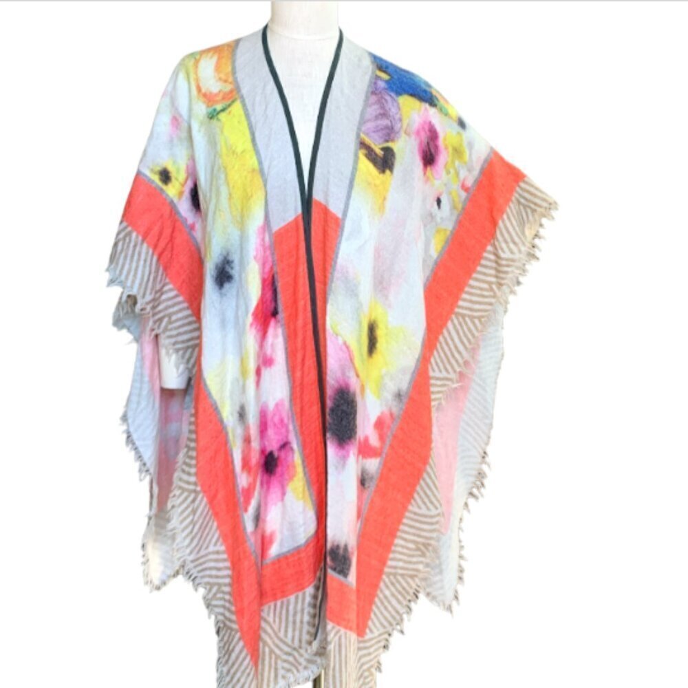 Blank London Kimono Poncho Wool Rayon One Size Mixed Pattern Artsy BOHO 83E